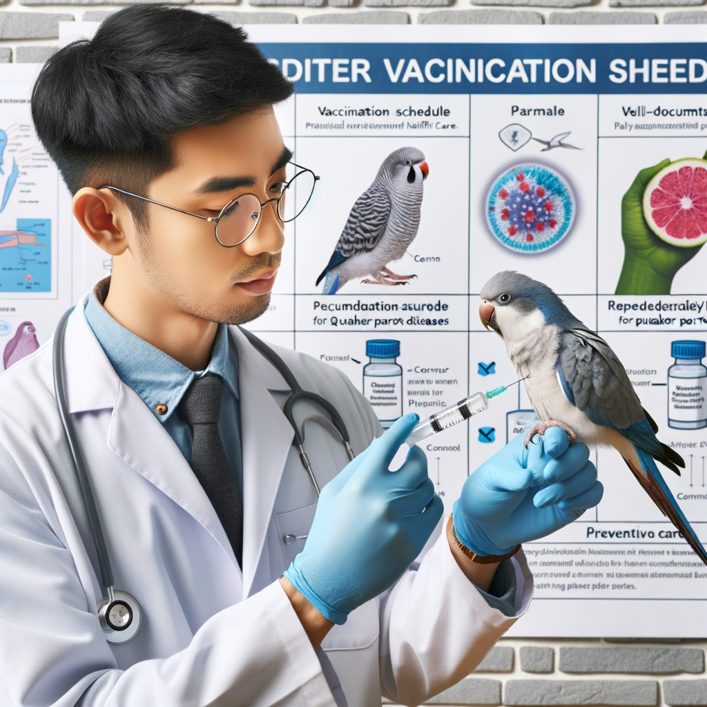 Veterinarian providing recommended vaccines for Quaker parrots, showcasing a vaccination schedule and bird vaccination guide for preventive care against common Quaker parrot diseases as part of parrot health care.